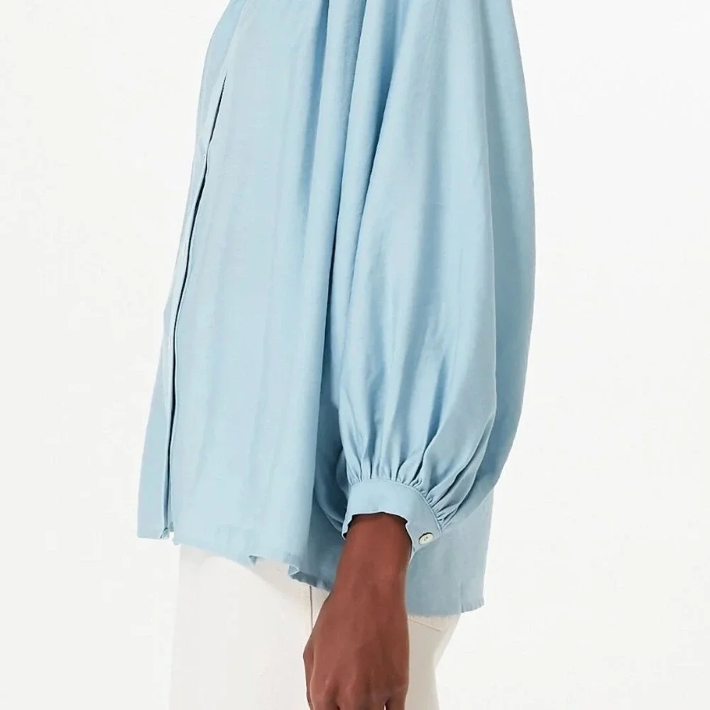 Pomander Place Jett Carolina Blue Blouson Sleeve Poet Shirt, XXL - Picture 8 of 11